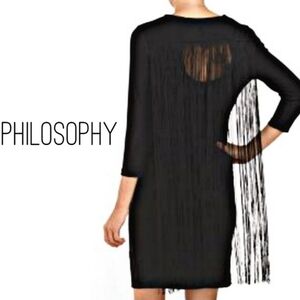 PHILOSOPHY Fringe Cape Back Black Midi Dress, New w/tags, Medium